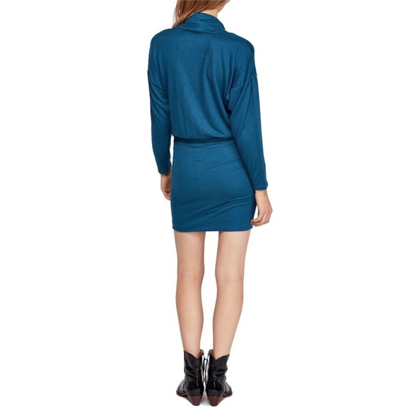 Free People Sundown Cowl Neck Ruched Mini Dress Dark Green Boho Long Sleeve - Picture 4 of 16